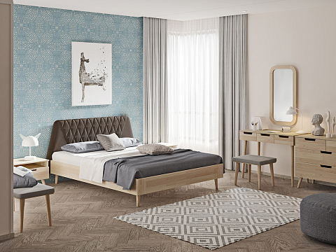 Кровать в скандинавском стиле Lagom Hill Wood - Оригинальная кровать без встроенного основания из массива сосны с мягкими элементами.
